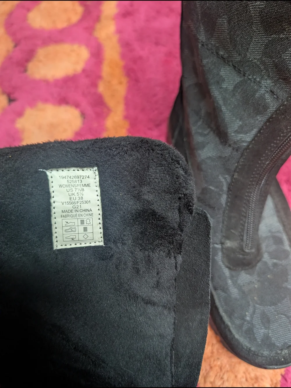 Lands' End Black Patterned Winter Rain Boots